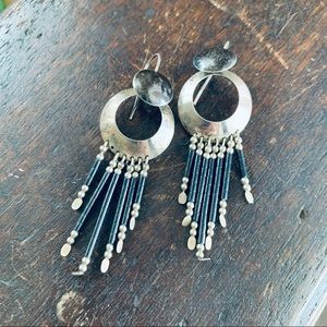 Vintage Southwestern Sterling and Beaded Dangle Earrings